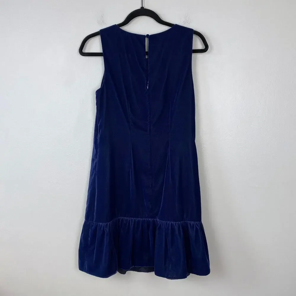 J. Crew Velvet Ruffle‎ Hem Dress Midnight Ink Blue Flounce Hem Cocktail Size 2